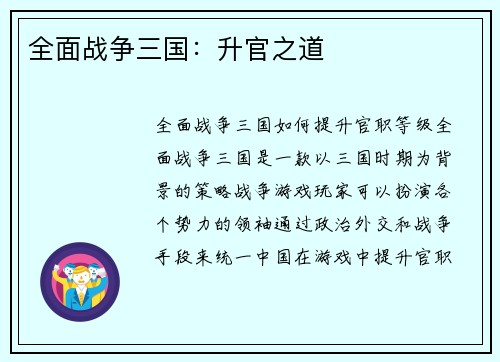 全面战争三国：升官之道